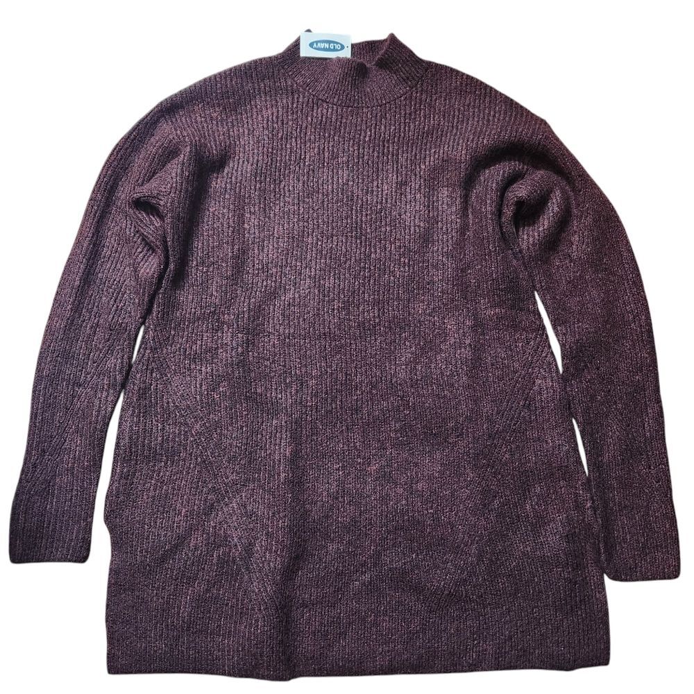 Old Navy Women's Mock Neck Slouchy Tunic Sweater Size M TALL Maroon/Plum NWT